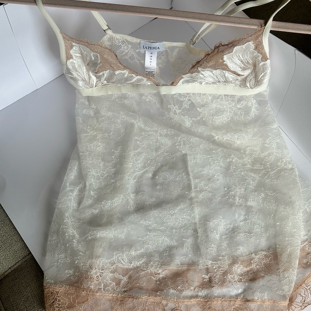 La Perla Cream and Tan Lace Chemise